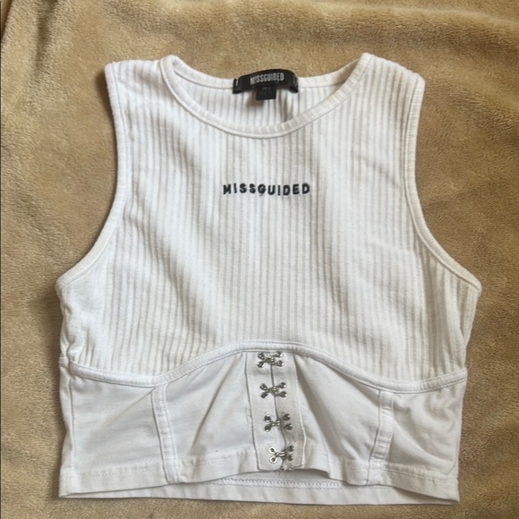 Missguided White Ribbed Crop Top - Picture 1 of 5